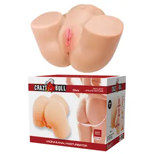 Vīriešu masturbators Crazy Bull Olivia ar dubulto vaginālo un anālo ieeju, 10 vibrācijas režīmiem, skaņas efektiem un USB Type-C uzlādi miesas krāsā