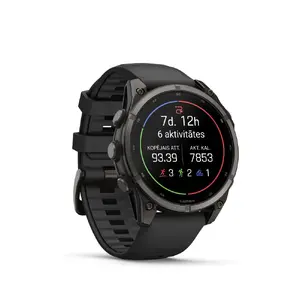Умные часы GARMIN Fenix 9 Carbon Gray с 1.4-дюймовым AMOLED сенсорным дисплеем, 64 ГБ памяти, титановым корпусом и силиконовым ремешком