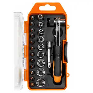 Benson Tools Compact Ratchet Socket and Bit Set 23-Piece Chrome Vanadium Steel