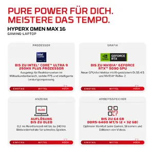 HP HyperX OMEN 16-ah1170ng Laptop 16.0-inch 2.5K IPS 240Hz Display Intel Core Ultra 7 270HX Plus Processor 32GB RAM 1TB SSD NVIDIA GeForce RTX 5070Ti FreeDOS
