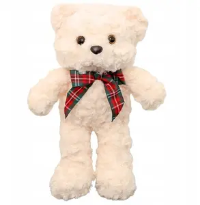 LEANToys Plusush Toy Cuddly Bear with Bow White 30cm