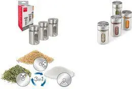 METALTEX Shake Line Spice Shaker Set 3-Piece Made of Stainless Steel Glass and Plastic with Twist Closure