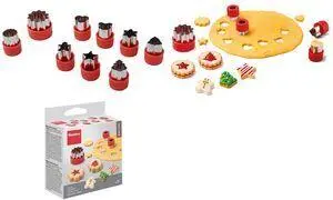 METALTEX Mini Cookie Cutter Set Christmas 9-Piece Stainless Steel and Plastic Silver and Red