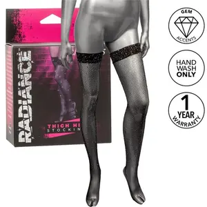 CalExotics Radiance Thigh High Stockings Rhine with Rhinestone Details and Breathable Mesh Design Made of Nylon and Elastane