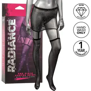 CalExotics Radiance Garter Skirt and Thigh Highs One-Piece Lingerie Ensemble with Mesh Design and Rhinestone Details