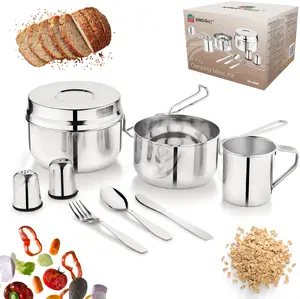 KingHoff KH-2060 Camping Cookware Mess Tin Set with Utensils