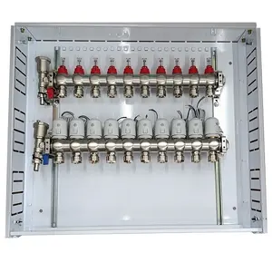 HiSmart apkures kolektors ar 10 lokiem, plūsmas mērītājiem un NC AC230V termiskajiem izpildmehānismiem