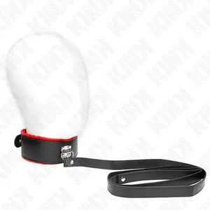 KINK COLLAR & GAG D-240782 Kaklasiksna ar 116 cm jostu un sarkanu ādas siksniņu regulējama 40-48 cm x 6 cm