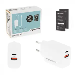 Movano GaN ZZ/PD20W-W Wall Charger with 20W USB-C Power Delivery and USB-A Ports White