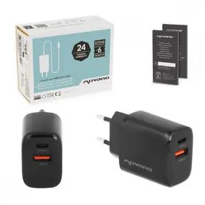 Movano GaN 30W USB-C PD USB-A Charger Black
