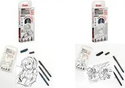 Набор капиллярных ручек Pentel Manga Action S20 черный 3 штуки ассорти шириной линии 0,05 и 0,2 мм