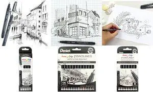 Набор перманентных линеров Pentel YS20P-14 Pointliner 14 штук черный ширина линии от 0,03 мм до 3,0 мм
