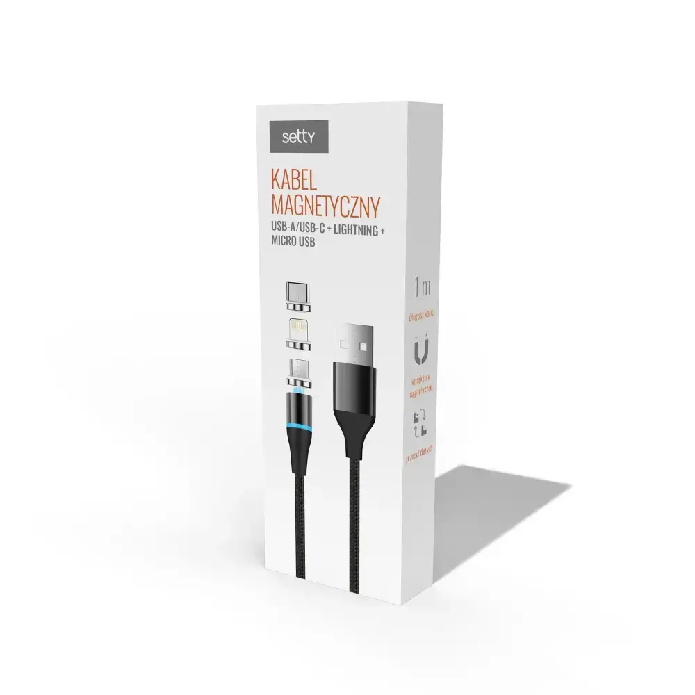 Setty 3-in-1 magnētiskais kabelis USB-A uz USB-C/Lightning/Micro Photo 2
