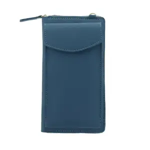 TFO Phone bag GSM172605 light blue leather wallet with long adjustable strap and card slots