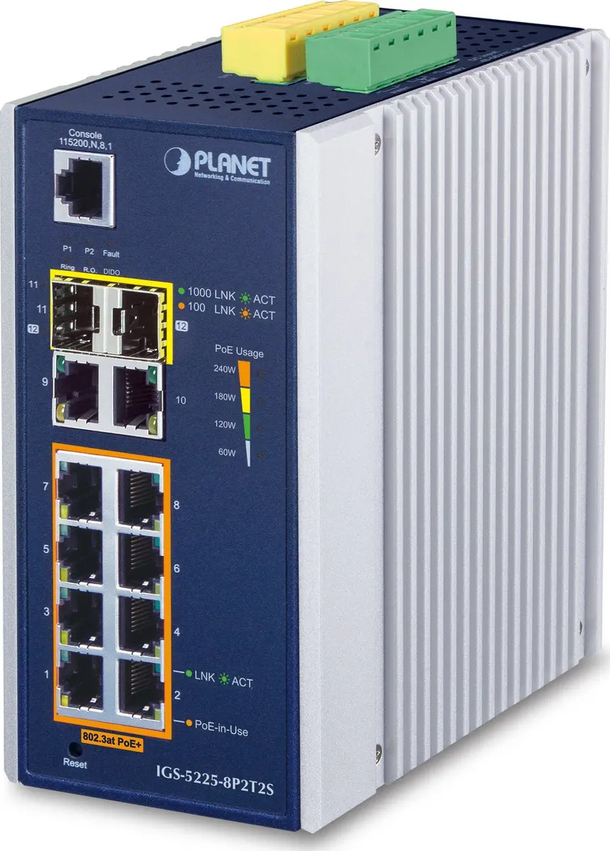 PLANET IGS-5225-8P2T2S Vadāms industriālais komutators ar