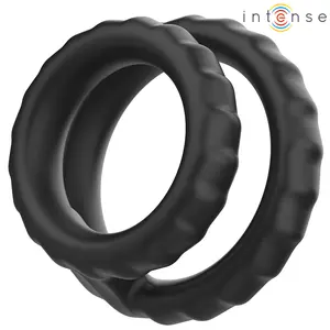 INTENSE FOR HIM Dewey Model 2 Double Silicone Penis Ring Black with 3.5 cm and 2.5 cm Diameters