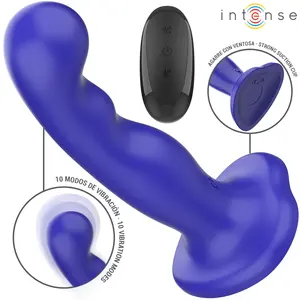 INTENSE SHORTY Vibrators ar piesūcekni un tālvadības pulti zils silikons 10 vibrācijas līmeņi ūdensnecaurlaidīgs USB uzlādējams