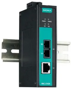 Промышленный гигабитный медиаконвертер Moxa IMC-21GA-SX-SC-T с многомодовым интерфейсом SC и расширенным температурным диапазоном