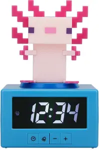 Paladone Minecraft Axolotl Icon Alarm Clock modinātājs ar digitālo laika rādījumu un tēla dizainu spēļu istabai