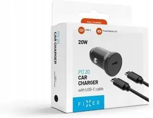 Fixed USB-C Car Charger 20W Power Delivery with USB-C to USB-C Cable Black