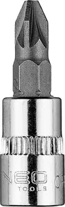 NEO 10-320 1/4" PZ2 Screwdriver Bit Socket, Short, 37 mm