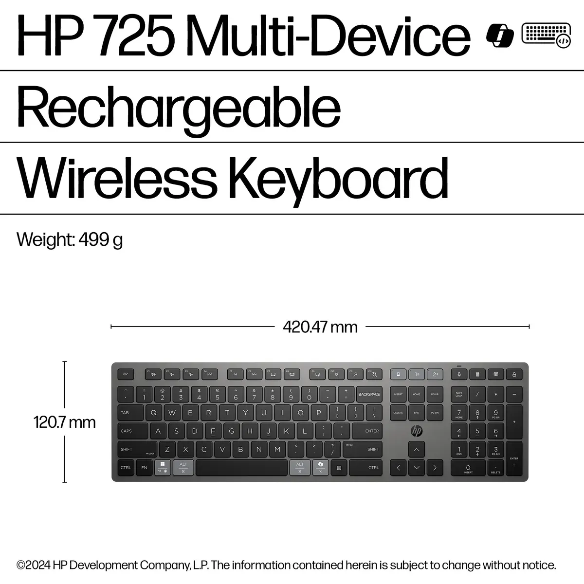 HP 725 Multi-Device Rechargeable Wireless keyboard 9T5B2AA#ABF Photo 3