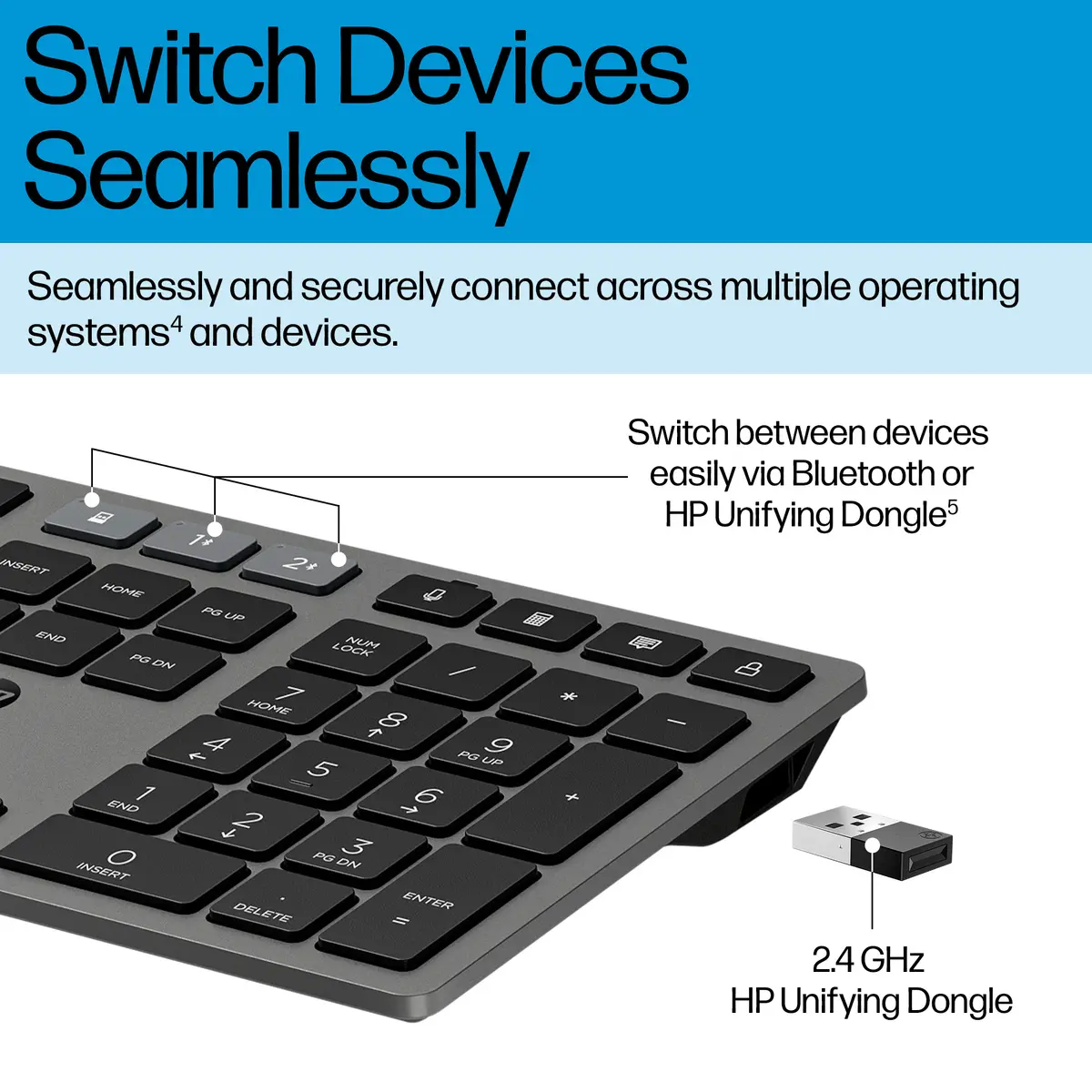 HP 725 Multi-Device Rechargeable Wireless keyboard 9T5B2AA#ABF Photo 6
