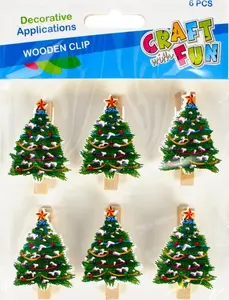 Craft with Fun Christmas Tree Wooden Pegs Decoration Set 6 Pieces