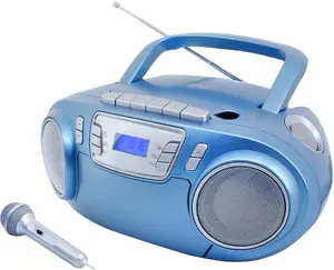 Soundmaster SCD5800BL Boombox with FM-PLL Radio, CD Player, Cassette Deck, USB Port, Microphone, and Lighting