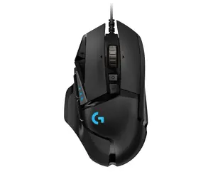 Vadu spēļu pele Logitech G502 HERO ar 25600 DPI optisko sensoru, 11 programmējamām pogām, USB interfeisu un RGB apgaismojumu, melna