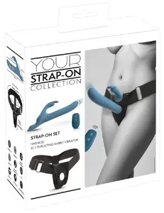 Your Strap-on Collection Regulējama jostas sistēma un trušveidīgais vibrators Strap-On Rabbit Vibrator ar 3 motoriem, automātisku kustības funkciju, 7 vibrācijas režīmiem, 3 intensitātēm un tālvadības pulti