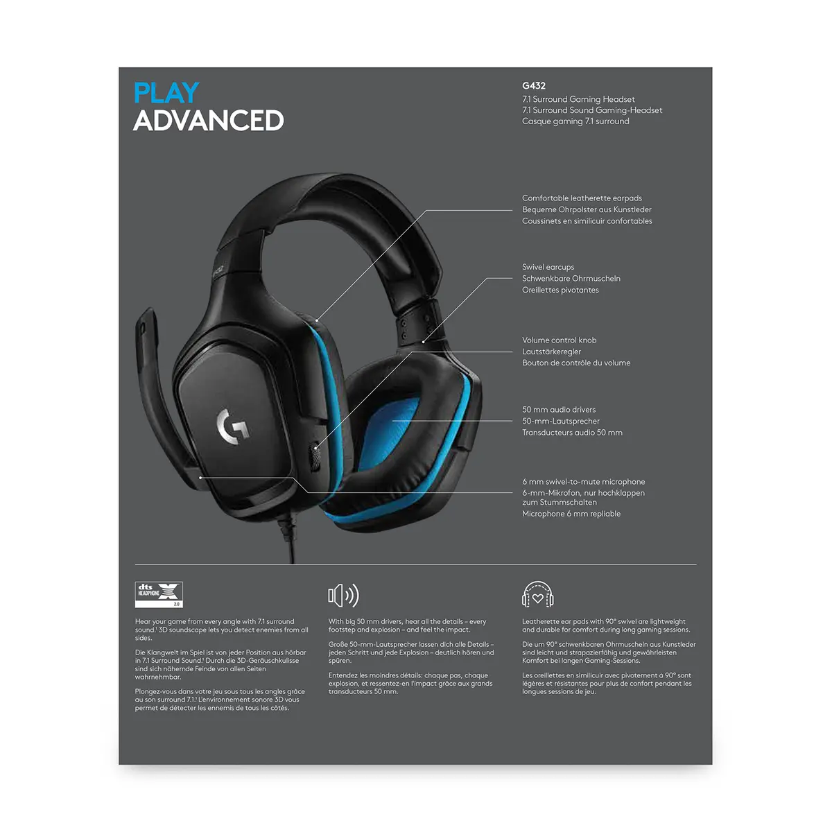 Logitech G432 Spēļu Austiņas Photo 9