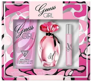 SET VERSACE Guess Girl dāvanu komplekts, kurā ietilpst tualetes ūdens 100ml, ķermeņa losjons 200ml un tualetes ūdens miniatūra 15ml