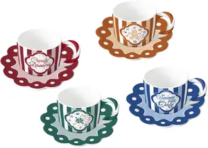 Bialetti Candyland Porcelain Espresso Cup Set with Saucers Assorted Colours 4 Pieces 80 ml