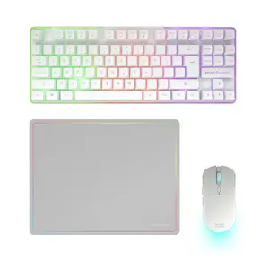 Mars Gaming MCPWTKLWUS Bezvadu spēļu tastatūras un peles komplekts Tenkeyless membrānas QWERTY US International RGB LED balts