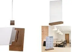 EUROPEL Tabletop Display Stand DIN A4 Portrait Crystal Clear Acrylic with Wooden Base S-Slot Double-Sided 1 Piece