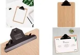 EUROPEL 197011 Menu Clipboard DIN A5 Portrait 100% Natural Bamboo Rounded Corners Black Clip