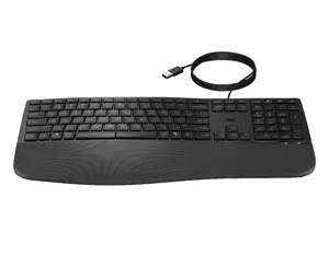 HP 485 Comfort Wired Keyboard Full-size 100% USB Membrane Black with Wrist Rest and Numeric Keypad