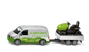 Siku VW T6 with lawn tractor model vehicle made of plastic and metal for children aged 3 years and older in multicolour