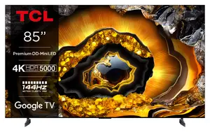 TCL X95 85X955 85-inch 4K Ultra HD QD-Mini LED Google TV with 3840 x 2160 pixels, Mini LED backlighting, 5000 cd/m² brightness, and Smart TV functionality