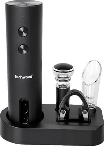 Techwood TIR-1000 Electric Wine Bottle Opener with USB-C Rechargeable Battery Foil Cutter Wine Pourer and Pump