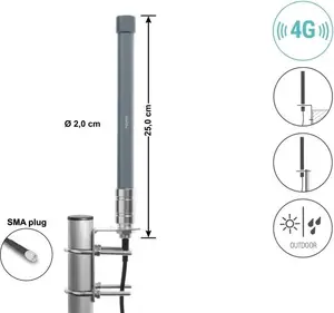 Delock 4G Antenne SMA Stecker 2 - 3 dBi starr omnidirektional Wand- und Mastmontage outdoor grau 25 cm (60768)