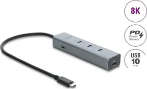 DELOCK 5-портовый концентратор USB Type-C 10 Гбит/с с видеовыходом 8K и PD 3.0 100 Вт
