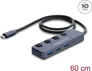 Delock USB 10 Gbps Hub mit 3 x USB Typ-A und 1 x USB Type-C Buchse mit Schalter (64384)