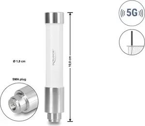 DELOCK 5G Antenna 3700 - 4200 MHz SMA Male 3 dBi Omnidirectional Rigid Outdoor White