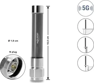 DELOCK 5G Antenna 3700 - 4200 MHz N Male 4 dBi Omnidirectional Rigid Outdoor Gray 10 cm 60766