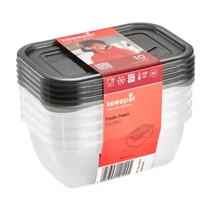 Stoneline Fredo Rectangular Container 0.5 L Black and Transparent 5-Piece Set