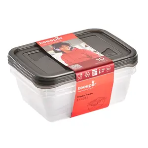 keeeper Fredo Rectangular Food Container Set 1.25 L Black and Transparent 3-Piece