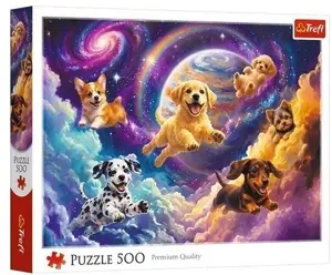 Trefl 500-piece jigsaw puzzle Kosmiczne pieski with space-themed dog illustrations for kids and puzzle enthusiasts