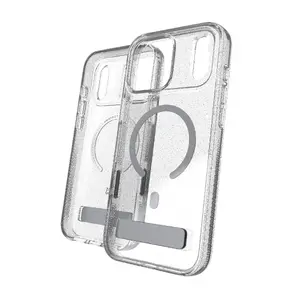 Zagg Milan Snap Smartphone Case with Kickstand for Apple iPhone 18 Pro Max and 17 Pro Max Glitter Silver